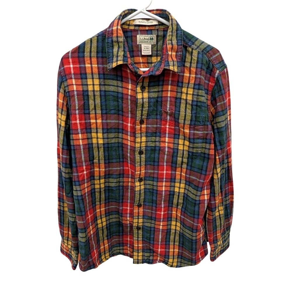 L.L. Bean Men's Slightly Fitted Flannel Shirt Reg Multicolor Plaid Cotton- M